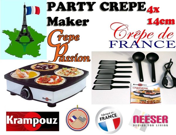 Krampouz Original Französisches Crepegerät Passion 4 x 14 cm Platten Partyspass