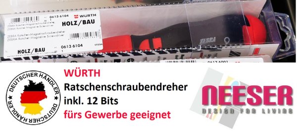 Würth Ratschen Magazin Schraubendreher mit 12 Bits *06136104* Holz Bau PORTOFREI
